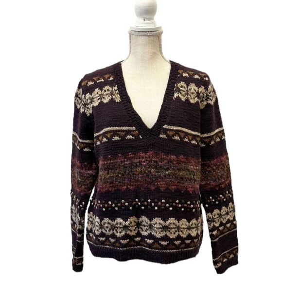 Peruvian Connection 100% Wool Fair Isle V-Neck Sweater - Picture 2 of 12